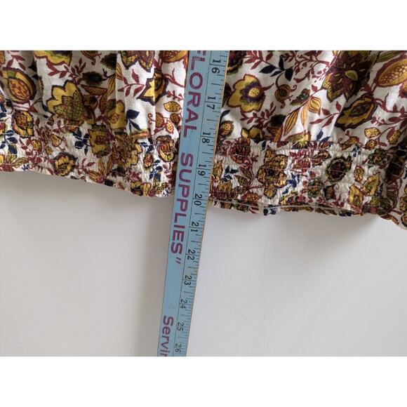 Lucky Brand Red & Gold Floral Print Top Elastic Waist & Neck Women's Large - Picture 4 of 10